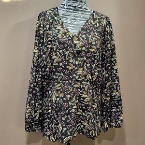 Lane Bryant Montana Fields Floral Metallic Vneck Babydoll Blouse New sz …